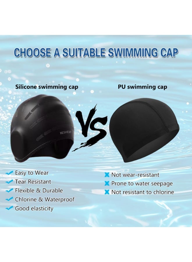 Chabeia Durable Waterproof Swim Cap, 3D Ear Protection, Anti-Chlorine and Anti-Bacterial, Skin Friendly Keeps Hair Clean, Waterproof Anti-Slip Swimming Cap for Adults Teens（Black） - Image 5