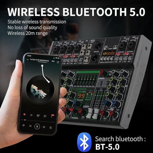 da.beatz. DaBeatz 8 Channel Audio Mixer with Bluetooth USB & DSP Effects | 99 DSP, 7-Band EQ, PAD/HPF, 48V Phantom Power | Professional DJ Sound Mixer for Studio, Karaoke, Live & Recording Setup - Image 5