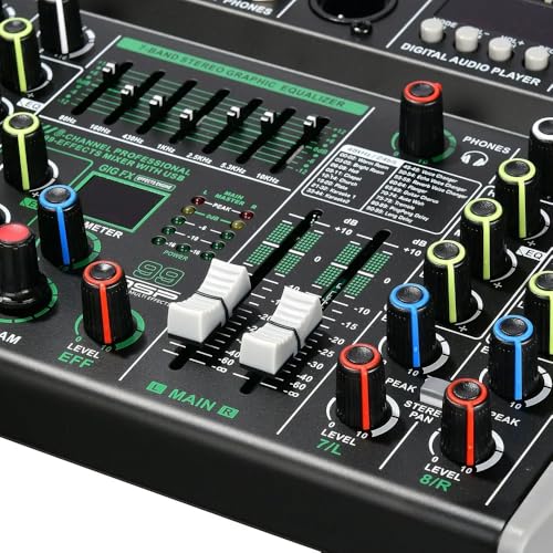 da.beatz. DaBeatz 8 Channel Audio Mixer with Bluetooth USB & DSP Effects | 99 DSP, 7-Band EQ, PAD/HPF, 48V Phantom Power | Professional DJ Sound Mixer for Studio, Karaoke, Live & Recording Setup - Image 4