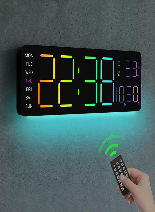 JoFomp LED Digital Clock Large Display with RGB Color Remote Control, 13" Large Digital Wall Clocks for Living Room Decor, Digital Alarm Clock with Temp/Timer/DST/Dimmer/Ambient Light - 12/24H - Image 1