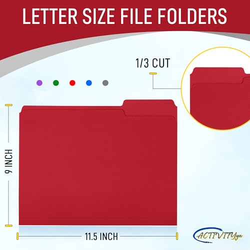 ACTIVITYYA Red File Folders, 1/3-Cut Tabs, Letter Size, 12-Pack – Durable Office Filing Folders for Documents, Papers, and Organization - Image 2