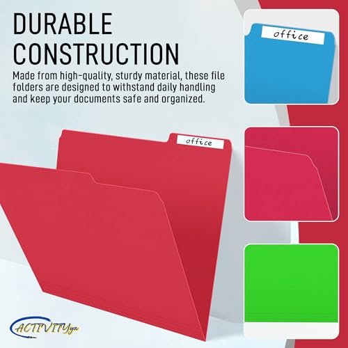 ACTIVITYYA Red File Folders, 1/3-Cut Tabs, Letter Size, 12-Pack – Durable Office Filing Folders for Documents, Papers, and Organization - Image 5