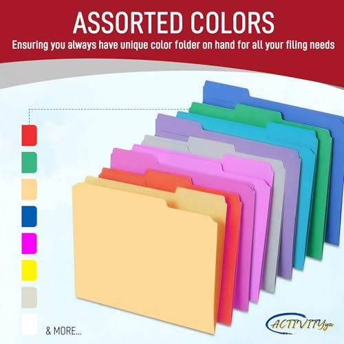 ACTIVITYYA Red File Folders, 1/3-Cut Tabs, Letter Size, 12-Pack – Durable Office Filing Folders for Documents, Papers, and Organization - Image 3