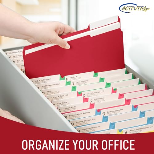 ACTIVITYYA Red File Folders, 1/3-Cut Tabs, Letter Size, 12-Pack – Durable Office Filing Folders for Documents, Papers, and Organization - Image 4
