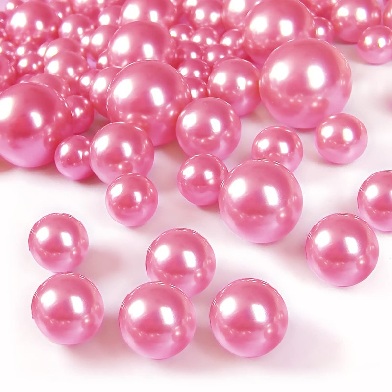 GLBYUNN 160 Pieces Pearl for Vase Fillers Pearl Beads No Hole Makeup Pearls for Brushes Holder for Home Wedding Decor 101420Pink