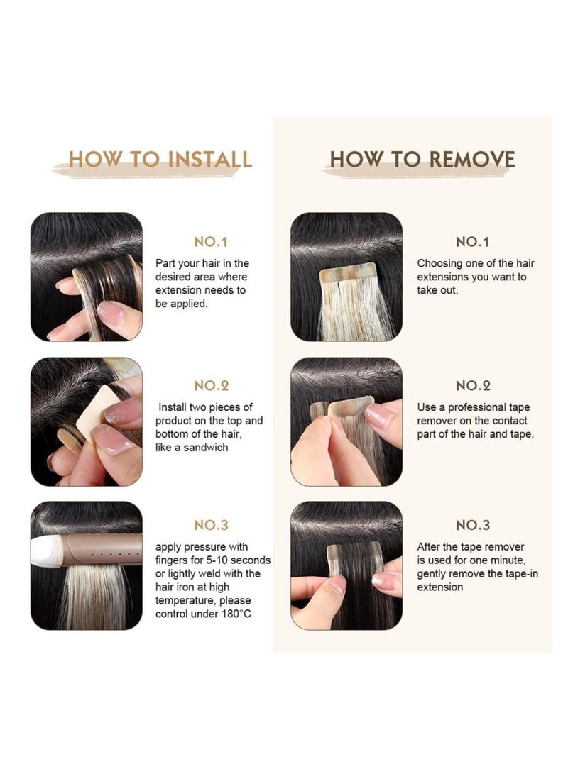 إستيل شريط غير مرئي في وصلات الشعر وصلات شعر بشري طبيعي 20 قطعة 50 جرام لون رقم أسود مظلم - Image 5