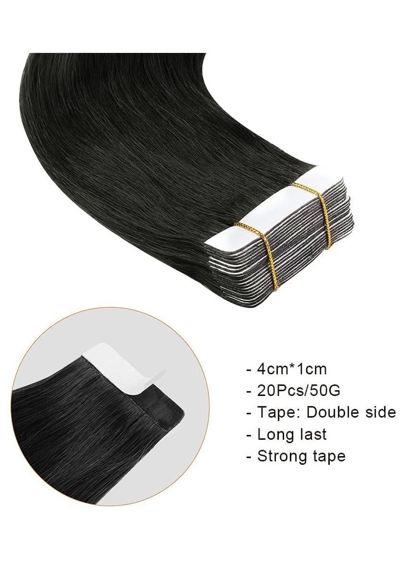 إستيل شريط غير مرئي في وصلات الشعر وصلات شعر بشري طبيعي 20 قطعة 50 جرام لون رقم أسود مظلم - Image 3