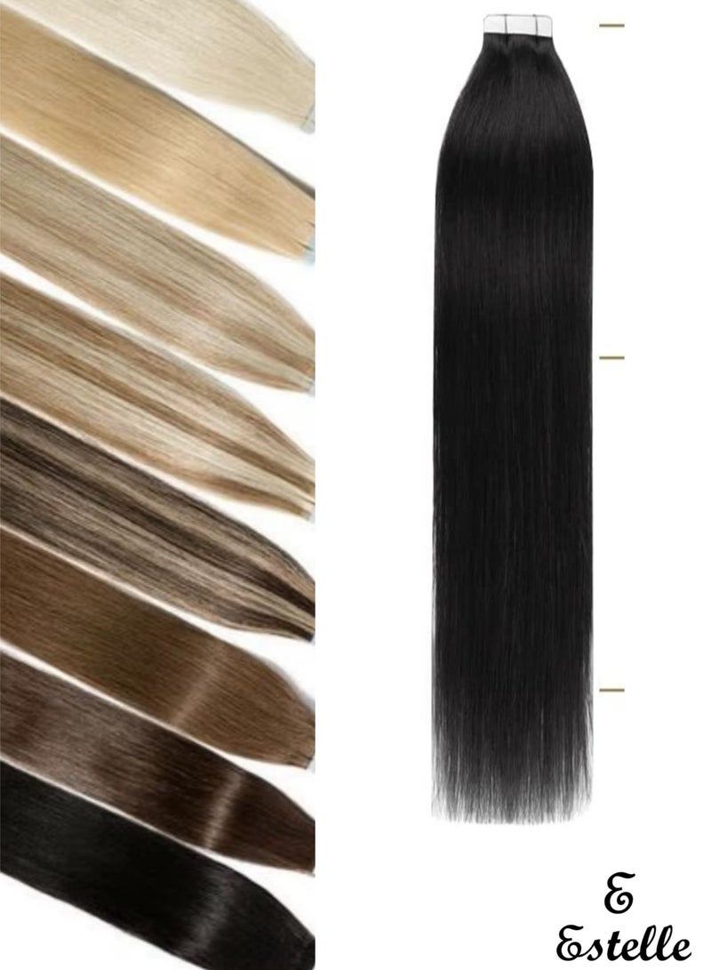 إستيل شريط غير مرئي في وصلات الشعر وصلات شعر بشري طبيعي 20 قطعة 50 جرام لون رقم أسود مظلم - Image 1