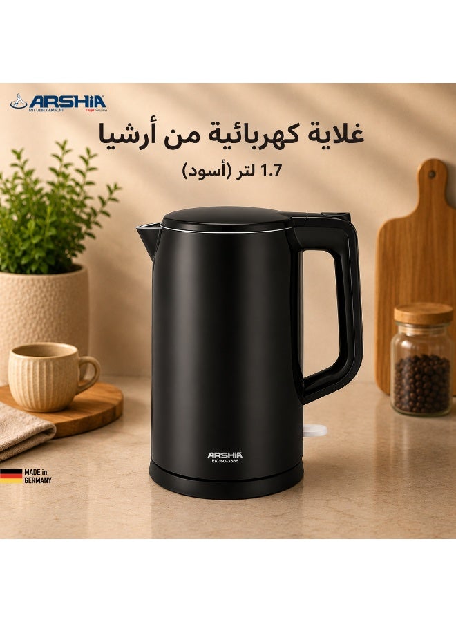 Arshia Electric Kettle – 1.7L Capacity – Double Stainless Steel – Black - Image 3