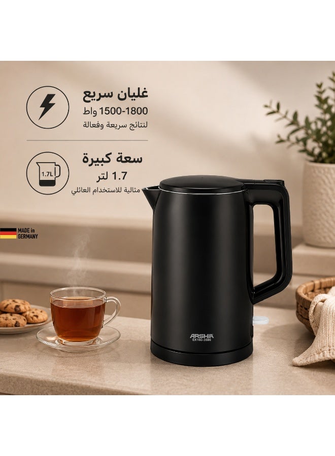 Arshia Electric Kettle – 1.7L Capacity – Double Stainless Steel – Black - Image 4