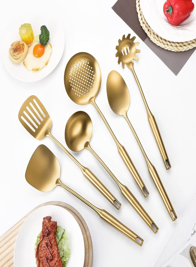 Lazycorner 304 Stainless Steel Cooking Utensil,Kitchen Kitchen Utensil with Spatula, Solid Spoon, Ladle, Skimmer, Spaghetti Spoon, 6 Piece Set, Dishwasher Safe(Gold) - Image 3