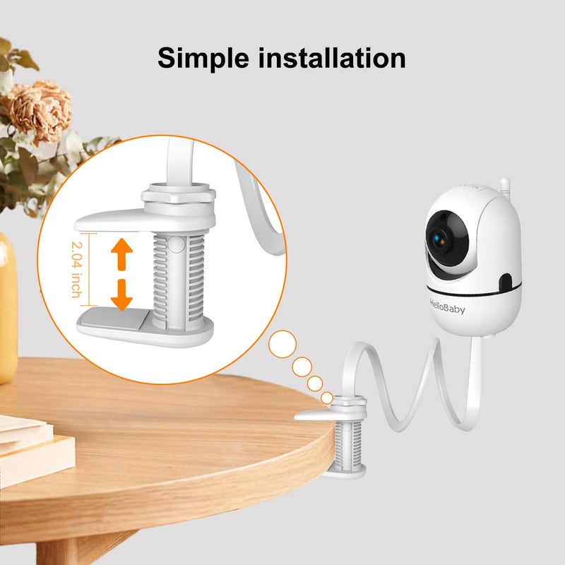 HelloBaby Monitor Clip Mount for HB6550/ HB6560/ HB65/ HB66/ HB6351/ HB40/ HB6339/ HB6336/HB6081, Flexible Crib Clamp Mount Long Gooseneck Arm, Indoor Without Tools or Wall Damage - Image 4