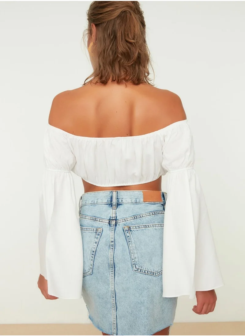 trendyol Bardot Flute Sleeve Crop Top