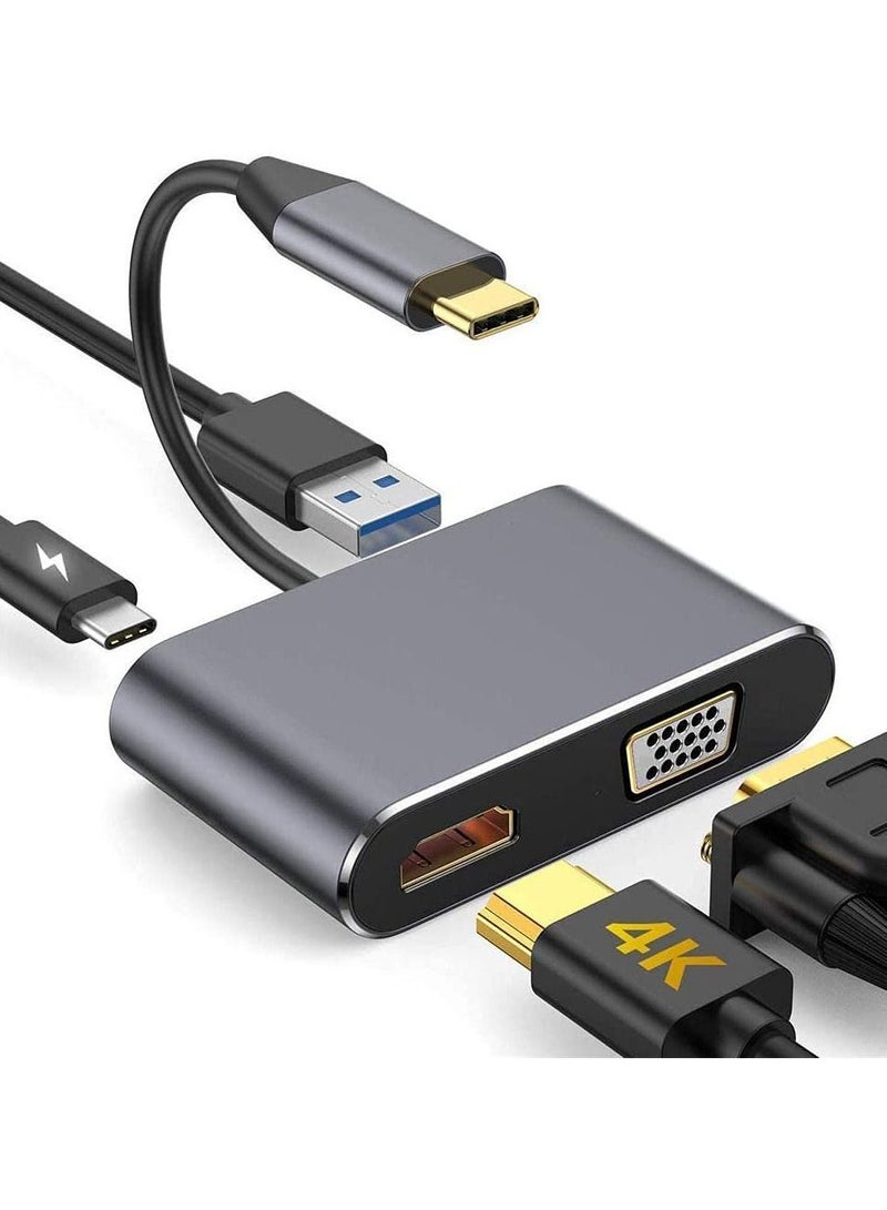 Y&D 4-in-1 Type C Adapter Hub, SYOSI USB to HDMI VGA Adapter, XVZ Hub with 4K HDMI, 1080P VGA, 3.0, PD Charging, Compatible Nintendo Switch, for Samsung, MacBook - Image 1