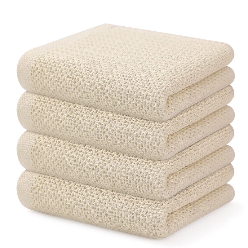 Kitinjoy 100 Cotton Waffle Weave Kitchen Towels 4Pack Super Soft and Absorbent Dish Towels for Drying Dishes Kitchen Hand Towels 13 in x 28 in Beige