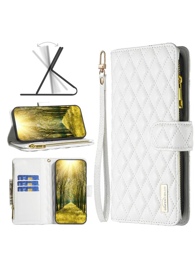 Zaboon Case For iPhone 13 Pro Diamond Lattice Zipper Wallet Leather Flip Phone Case - Image 1