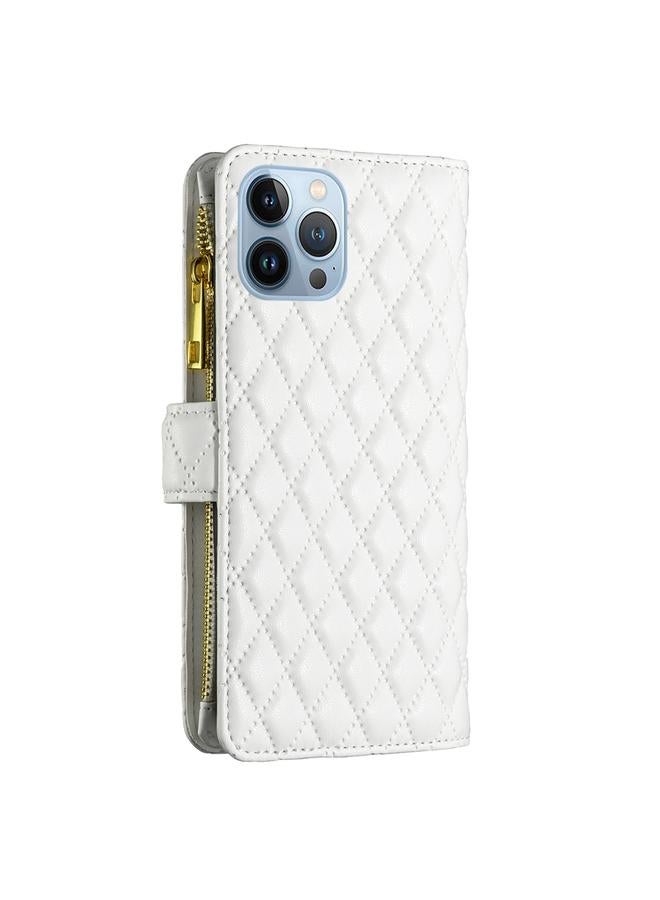 Zaboon Case For iPhone 13 Pro Diamond Lattice Zipper Wallet Leather Flip Phone Case - Image 3