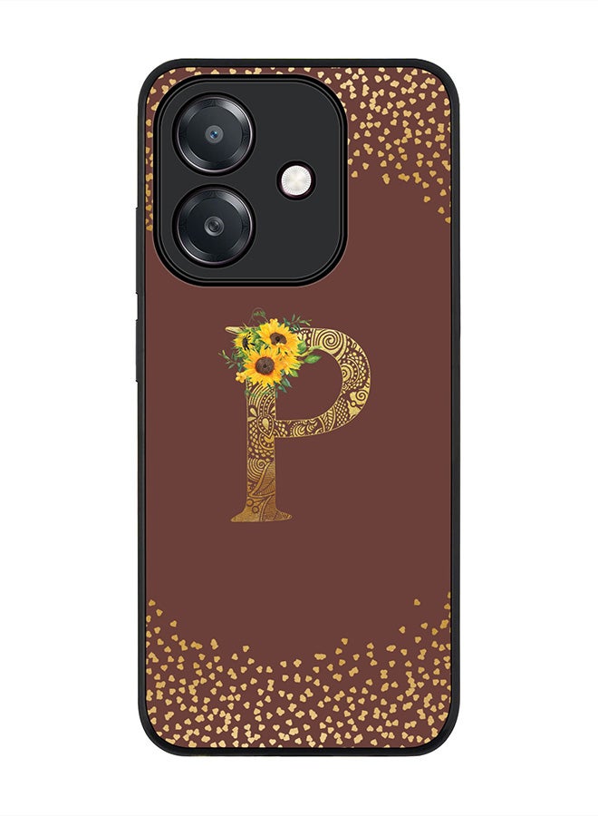 Stylizedd For Oppo A5i Case,Slim fit Camera Protection, Shockproof Thin Phone cover  - Custom Floral Monogram - P  (Brown )