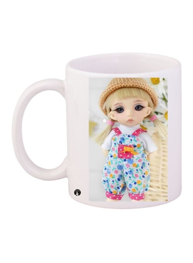 Doll Printed Coffee Mug White/Pink/Blue 11ounce