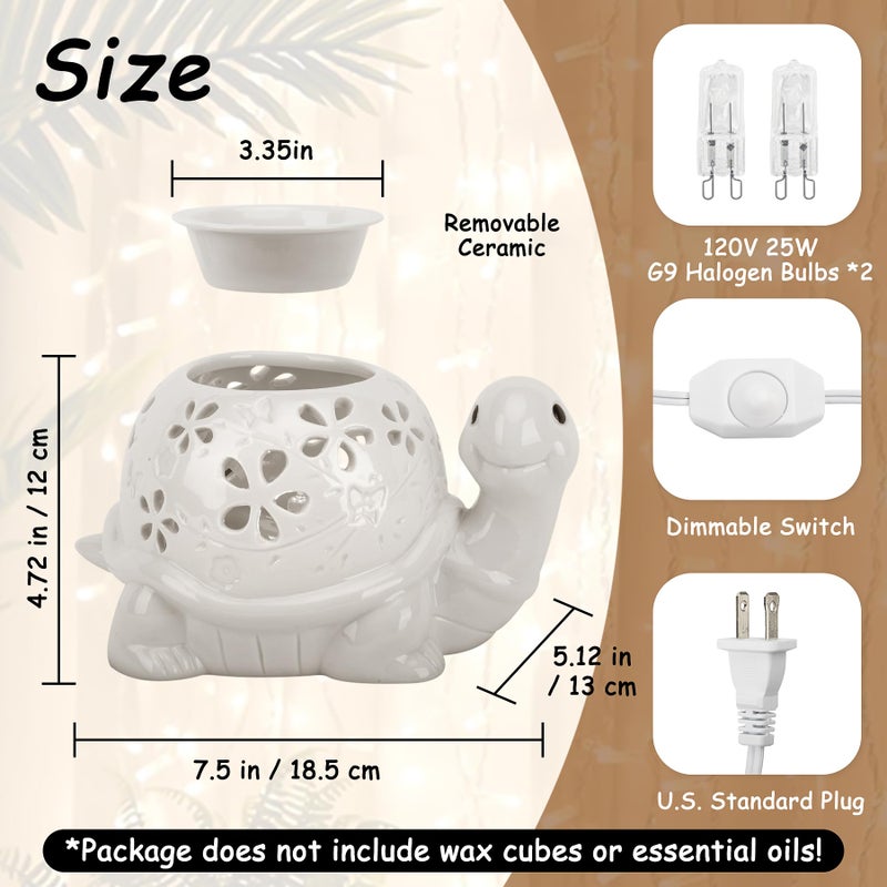 LESES Electric Wax Melt Warmer, Turtle Ceramic Wax Warmer Burner for Scented Cubes, Candle Wax Melter with 2 Light Bulbs Fragrance Oil Warmer for Home Bedroom Aromatherapy Gifts for Mom Grandma - Image 5