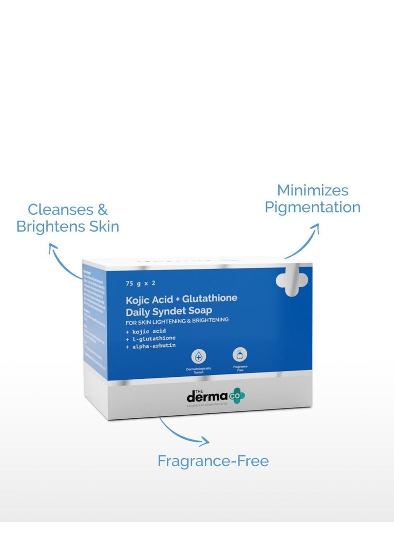 THE derma Co - The Derma Co Kojic Acid + Glutathione Daily Syndet Soap with Kojic Acid, L-Glutathione & Alpha-Arbutin for Skin Lightening & Brightening - Pack of 2 - Image 1