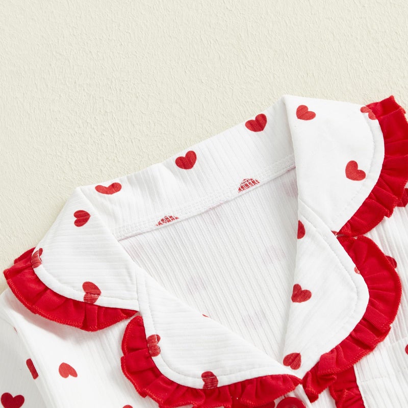Kuriozud Kids Valentines Day Pajamas Toddler Baby Girl heart Button Down Pjs Tops Pants Little Girls Valentines Pajama Set (Heart Red, 2-3 Years) - Image 4