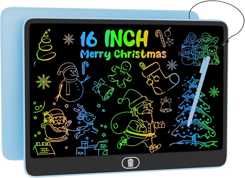 16 Inch LCD Writing Tablet, [Upgraded] Colorful Drawing Tablet Electronic Writing Board, Erasable Reusable Eye Protection Doodle Scribbler Pad, Educational Birthday Christmas Gifts for Kids - Blue - Image 1