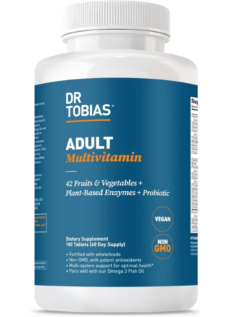 Dr. Tobias Adult Multivitamin, 42 Fruits & Vegetables + Plant-Based Enzymes + Probiotic, 180 Tablets (60 Day Supply) - Image 1