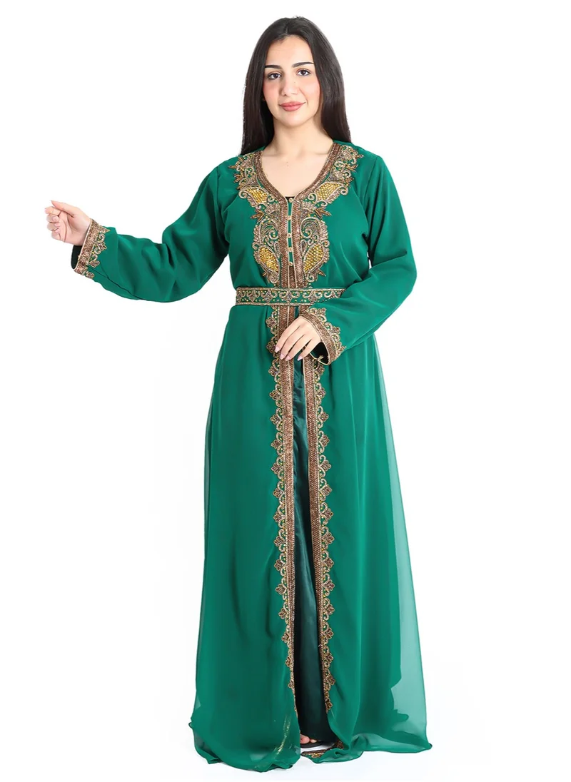 IKKXA Crystal Craft Threadwork Green Kaftan IKW9876
