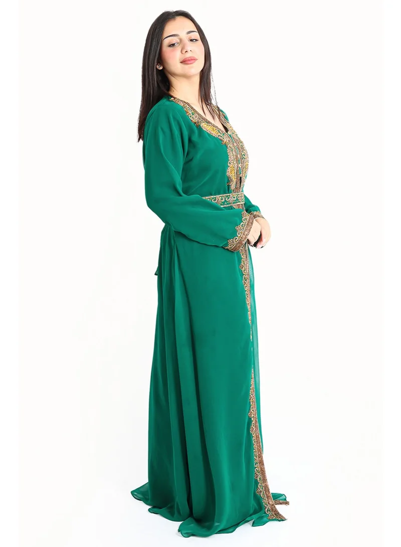 اكسا قفطان كرستال تطريز IKW9876 اخضر