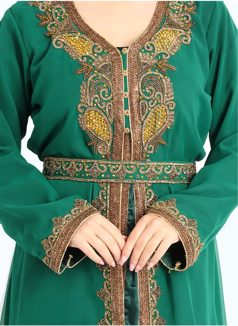 IKKXA Crystal Craft Threadwork Green Kaftan IKW9876