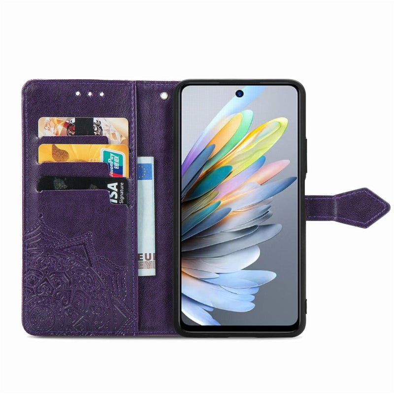 HuHa Protective Cover For Motorola Moto G 2025 Mandala Flower Embossed Leather Phone Case(Purple) - Image 3