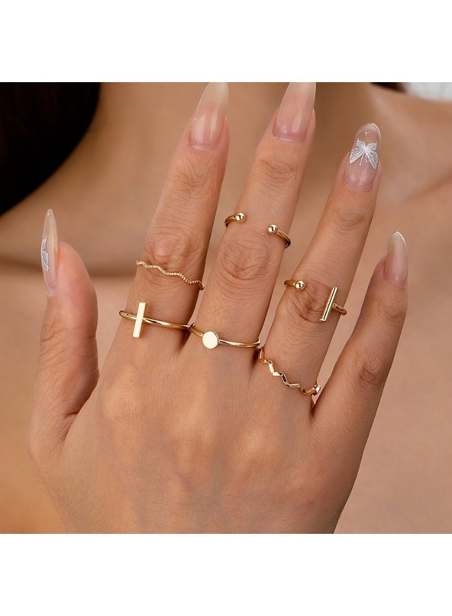 Univer Tang Trendy 6 Ring Set for Women, Mix & Match Stackable Styles, Chic Minimal Bands for Effortless Layering & Daily Fashion Looks - Image 1