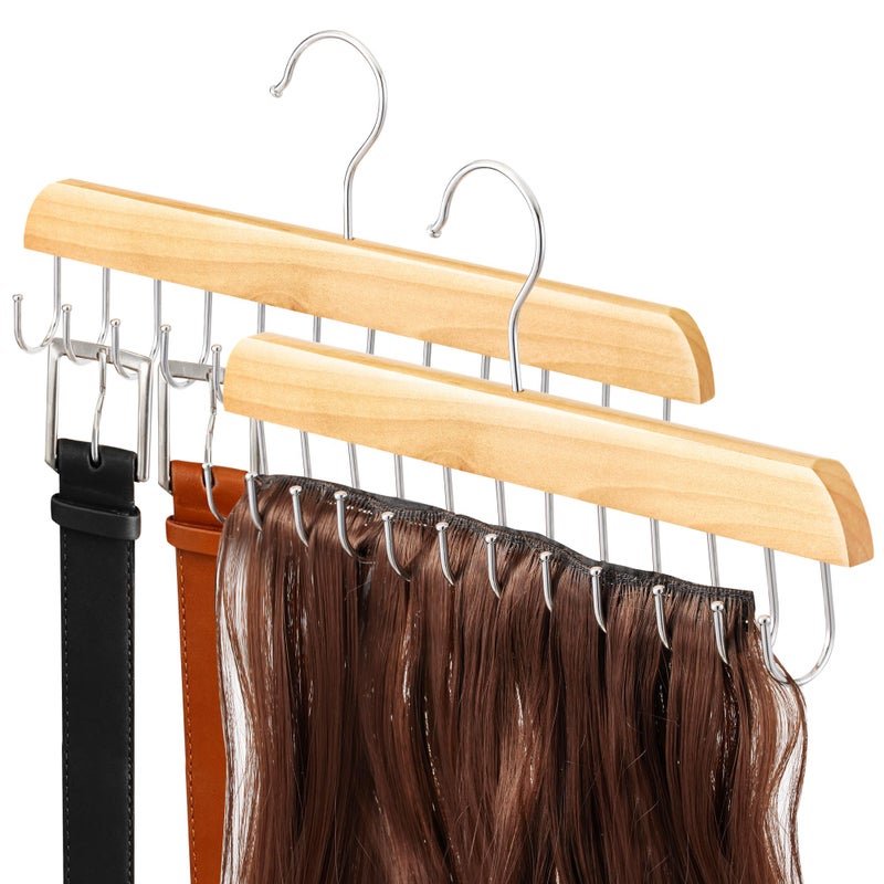 MetFun ã€2 Packã€‘ Wood Hair Extension Holder for Hair Storing, Washing, Drying, Coloring, Styling, Foldable Hair Extension Hanger, Braiding Hair Rack, Rotating Multi-Purpose Hooks Hanger - Image 1