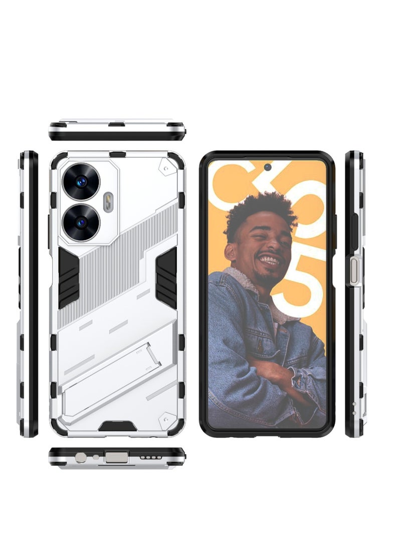 Generic - Punk Armor 2 in 1 PC Tpu Shockproof Phone Case with Invisible Holder For Realme C55 (white) - Image 1