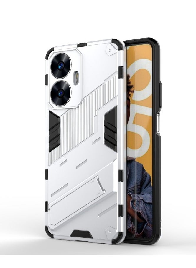 Generic - Punk Armor 2 in 1 PC Tpu Shockproof Phone Case with Invisible Holder For Realme C55 (white) - Image 1