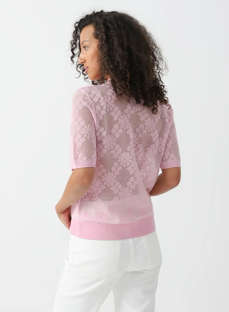 La Lindeza Women's Cotton Knitted lace cardigan 3/4 Sleeve Lilac