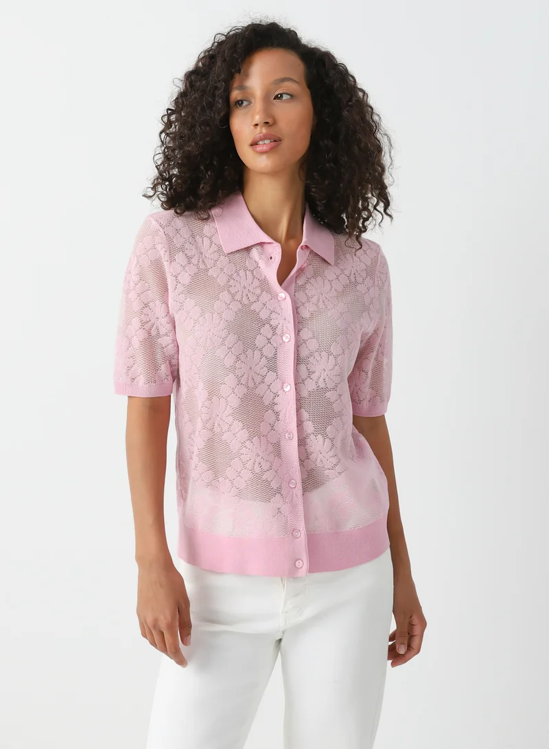 La Lindeza Women's Cotton Knitted lace cardigan 3/4 Sleeve Lilac