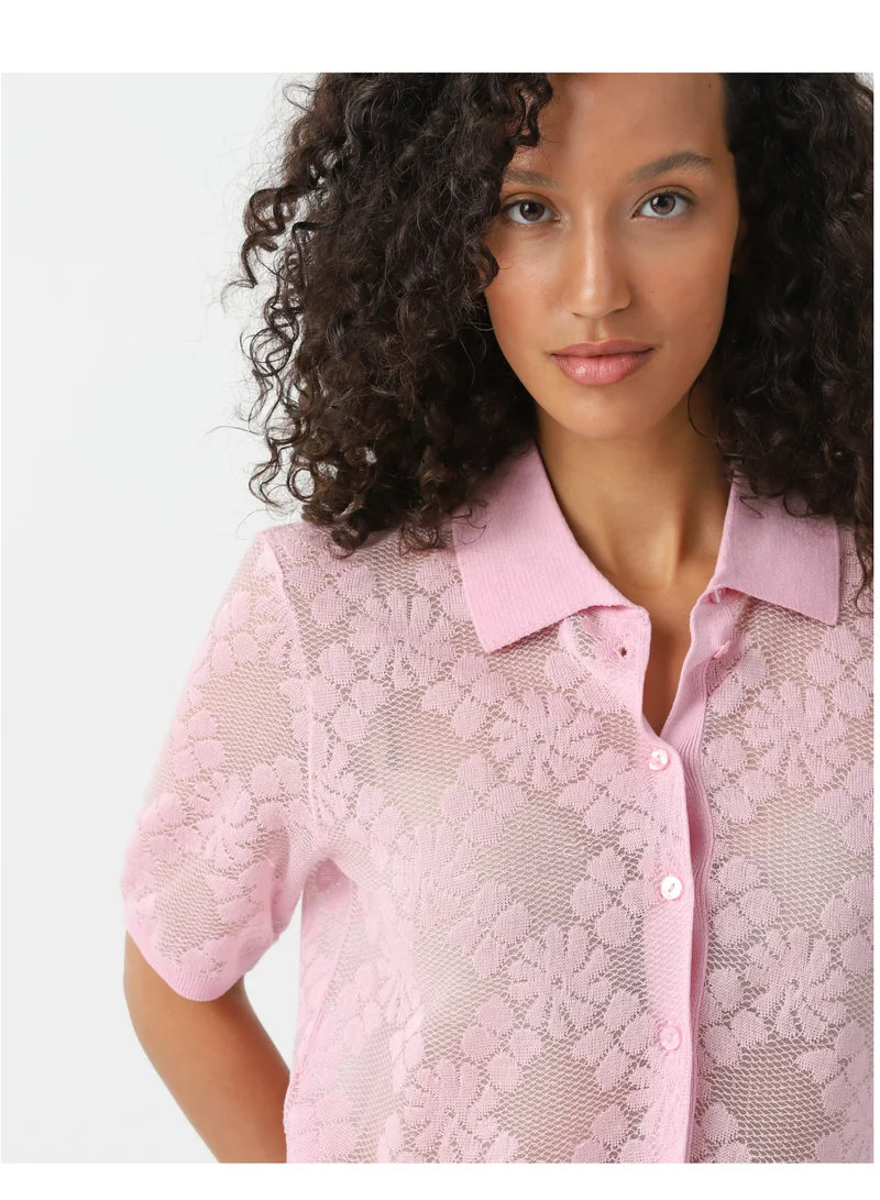 La Lindeza Women's Cotton Knitted lace cardigan 3/4 Sleeve Lilac