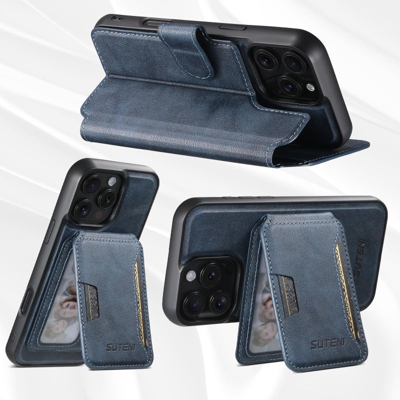 Suteni For Iphone 14 Q05S3 3-In-1 Detachable Vertical Flip Wallet Magsafe Leather Phone Case(Blue) - Image 3