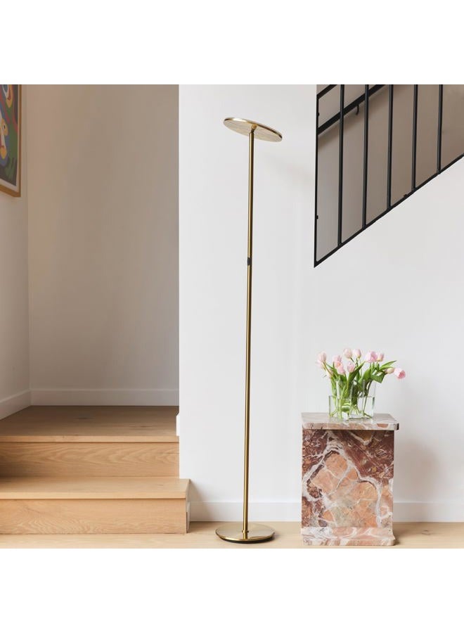brightech Sky LED Torchiere Super Bright Floor Lamp - Contemporary, High Lumen Light for Living Rooms & Offices - Dimmable, Indoor Pole Uplight for Bedroom Reading - Gold Brass - Image 2