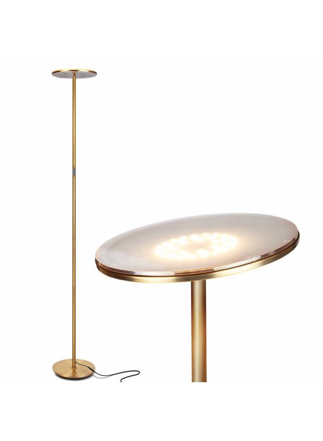 brightech Sky LED Torchiere Super Bright Floor Lamp - Contemporary, High Lumen Light for Living Rooms & Offices - Dimmable, Indoor Pole Uplight for Bedroom Reading - Gold Brass - Image 1