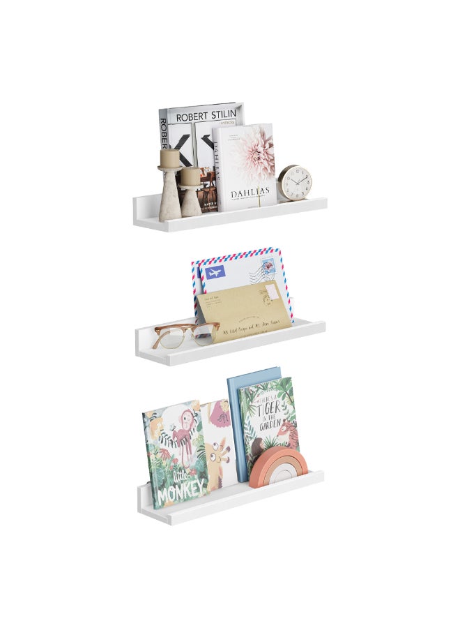 SONGMICS Floating Shelf Set of 3, Wall Shelves, Shelf for Photo Frames and Decorations, for Living Room, Home Office, Bathroom, Kitchen, Glossy White - Image 1