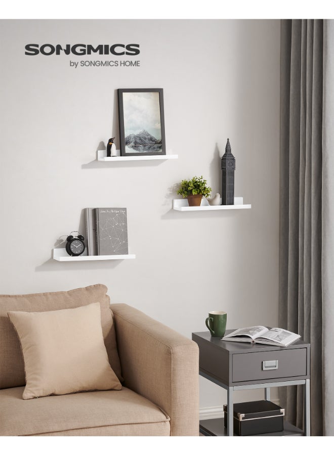 SONGMICS Floating Shelf Set of 3, Wall Shelves, Shelf for Photo Frames and Decorations, for Living Room, Home Office, Bathroom, Kitchen, Glossy White - Image 2