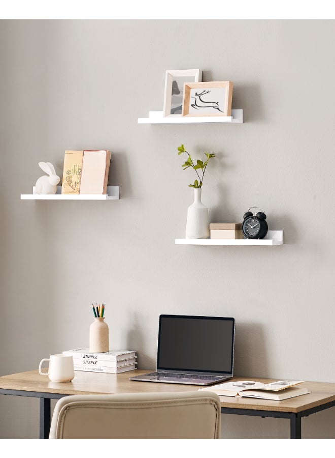SONGMICS Floating Shelf Set of 3, Wall Shelves, Shelf for Photo Frames and Decorations, for Living Room, Home Office, Bathroom, Kitchen, Glossy White - Image 3