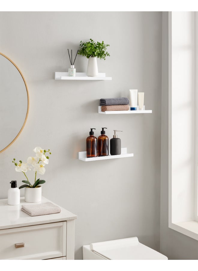 SONGMICS Floating Shelf Set of 3, Wall Shelves, Shelf for Photo Frames and Decorations, for Living Room, Home Office, Bathroom, Kitchen, Glossy White - Image 4