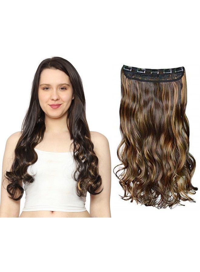 MoonEyes Curly/Wavy Hair Extensions In High Temperature Synthetic Fiber Highlighter In Black And Golden Color 5 Clips Head 1 Piece For Women And Girls In 24 Inch - Image 2