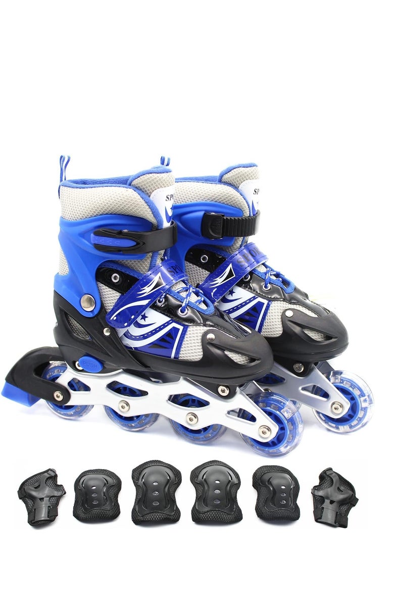 إيزي فيتشور زلاجات مضمنة قابلة للتعديل للأطفال مع عجلات وامضة - تتضمن معدات حماية للركبة والكوع والمعصم - متوفرة بأربعة ألوان وثلاثة أحجام - Image 1