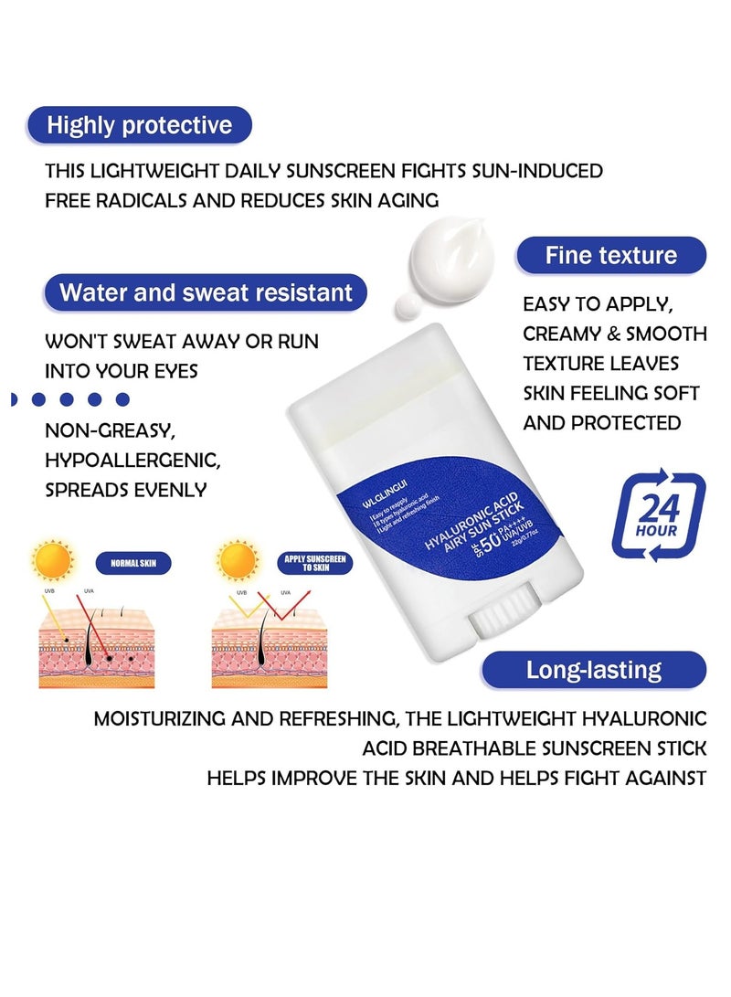 EELHOE Hyaluronic Acid Sun Stick, Moisturizing Sunscreen Stick SPF 50+ PA++++ Sunscreen for Face & Body, Refreshing Non-greasy Travel Size Face Sunscreen, Lightweight Sun Screen for All Skin Types 22g - Image 3