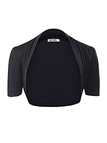 HUHOT Womens Versatile Open Front Lightweight Short Sleeve Bolero Shrug Medium Black - Image 1